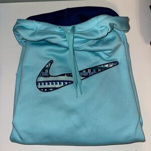 Nike Light Blue Hoodie with Navy Accents